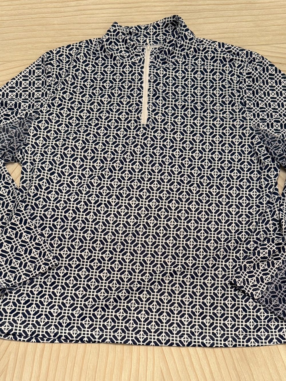 Gottex Navy and White Geometric Long-Sleeve Zip Top